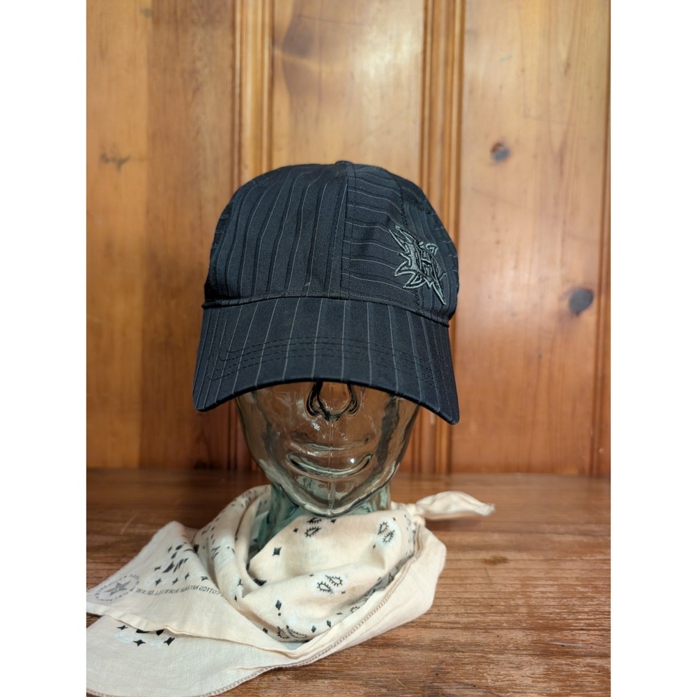 Harley Davidson Black Striped Logo Cap Hat Size Large Y2K 90s #1072